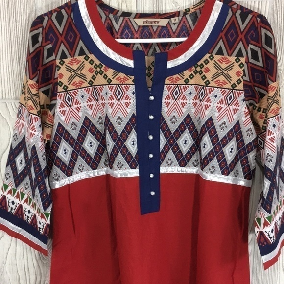 AVAASA Kurta Red Blue Size Medium - Picture 2 of 11